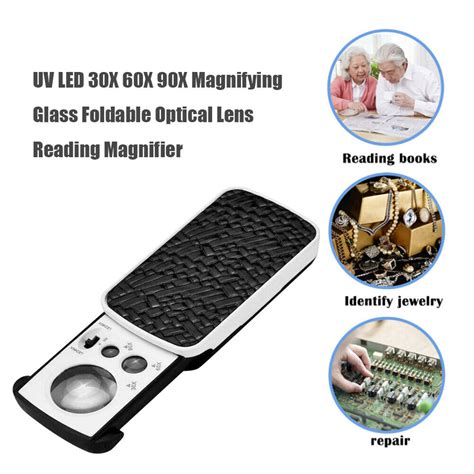 Uv Led Magnifying Glass Handheld 30x 60x 90x Foldable Reading Monocle Magnifier Ebay