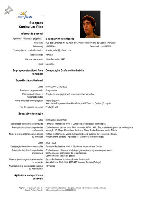 Curriculum Vitae Europass Portugues Laboite Cv Fr