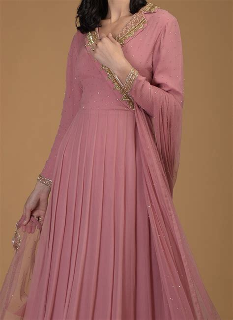 Buy Onion Pink Georgette Embroidered Anarkali Suit Party Wear Online At