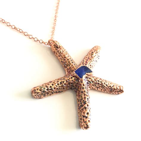 Blue Sea Glass Starfish Pendant Necklace Copper Etsy Starfish