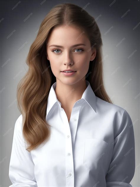 Premium Ai Image Portrait Beautiful English Girl Wearing White Work Shirt