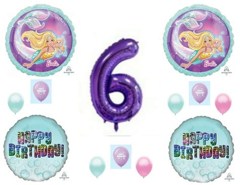 Barbie Mermaid 6th Happy Birthday Party Balloons Decoration Supplies