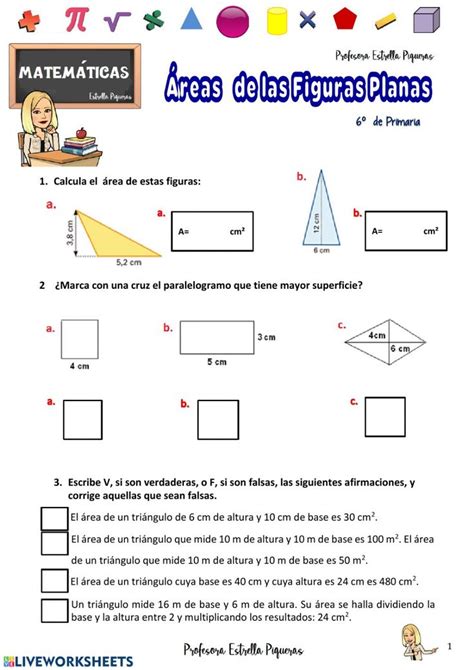 Reas De Las Figuras Planas Worksheet Areas De Figuras Geometricas