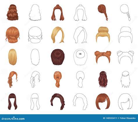 Female Hairstyle Cartoon Outline Icons In Set Collection For Design