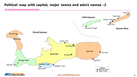 Cayman Islands Map with 7 Districts - Editable PowerPoint Maps