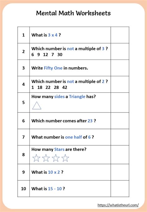 Mental Math Worksheets Grade 1