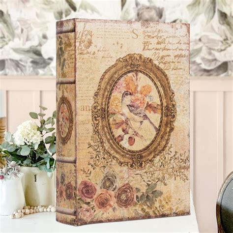 DROFELY Decorative Book Box Vintage Style Fake Book Fake Book Flowers