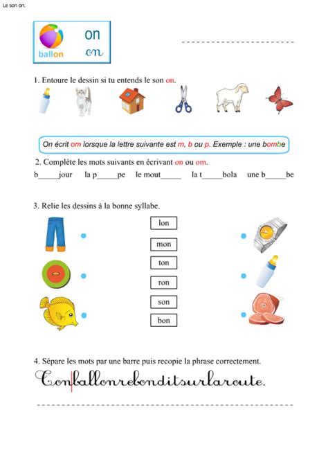 Fiche d exercices à imprimer le son on Apprendre à lire