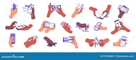 Hands Holding Mobile Phones Set Using Smartphones Cellphones Apps