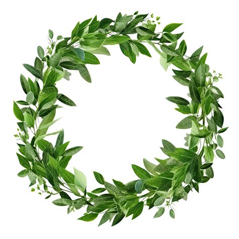 Green Leaves Watercolor Wreath Isolated Illustration Png