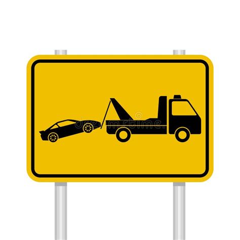 Towed Car Yellow Road Sign Trendy Flat Towed Car Icon Isolated On