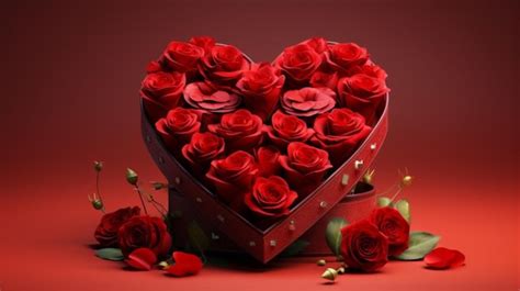 Premium Vector A Heart Shaped Box With Roses On A Red Background