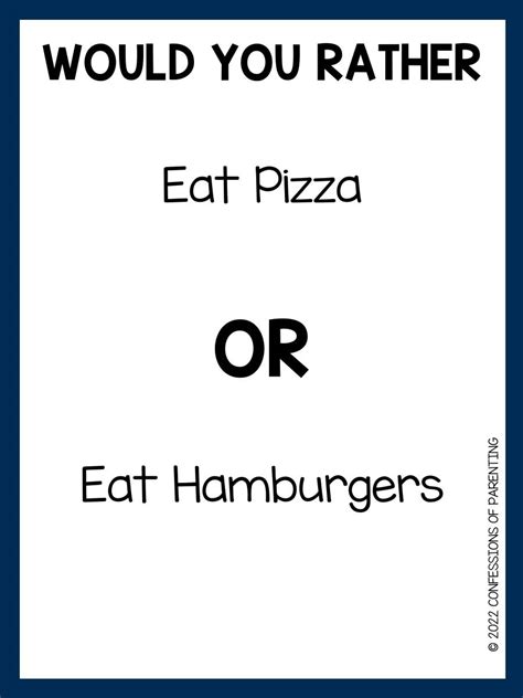 100 Best Would You Rather Food Questions Printable Cards