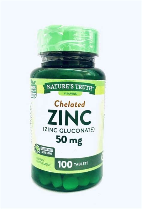 Nature S Truth Vitamins CHELATED ZINC Zinc Gluconate 50 Mg 100