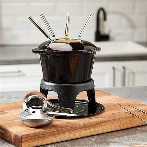 Masterclass Cast Iron Enamelled Black Fondue Set