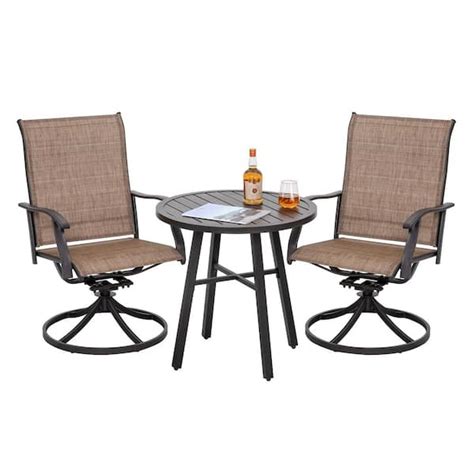 Nuu Garden 3 Piece Steel Round Outdoor Patio Bistro Set In Brown SID019