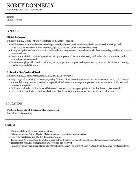 Fund Accountant Resume Samples Velvet Jobs