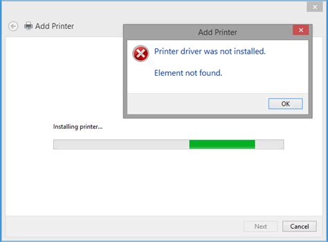 Windows 8 - Printer driver was not installed. Element not Found ...