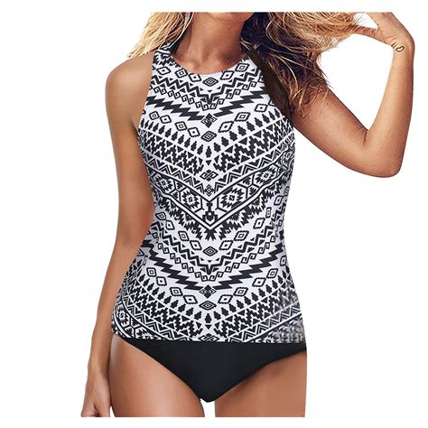 Tosmy Women Bikini Set Women S Tankini High Waist High Neck Halter