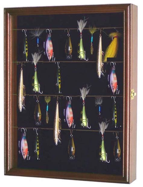 Fishing Lure Display Case Cabinet Wall Hook Wire Rack Shelf Fish Bait