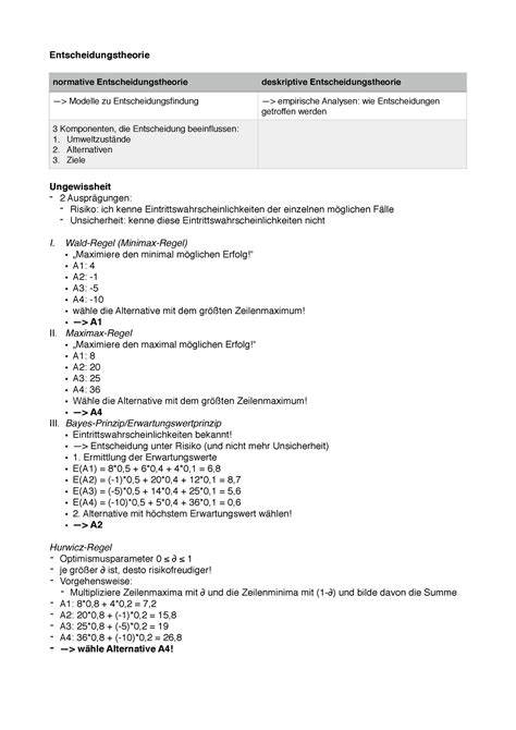 Bung Grundlagen Bwl Entscheidungstheorie Normative