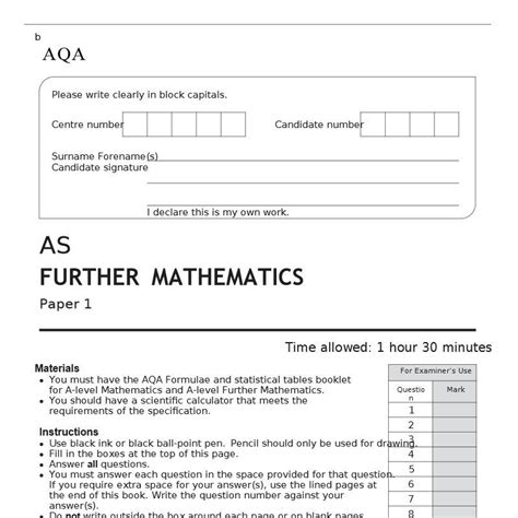 As Further Mathematics Paper And Its Mark Scheme June Aqa