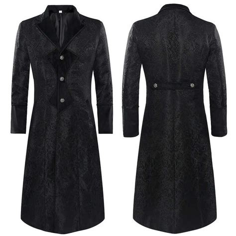 Steampunk Men Trench Coat Cosplay Devil Gothic Black Long Jacket Medieval Jacquard Tuexdo