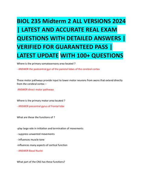 Biol Midterm All Versions Latest And Accurate Real Exam