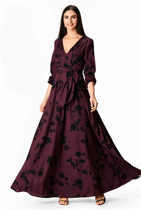 Shop Pleated Floral Print Matte Crepe Maxi Dress Eshakti