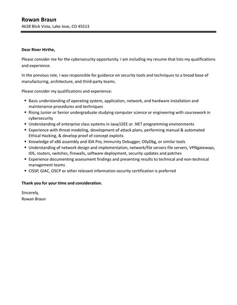 Cybersecurity Cover Letter Velvet Jobs