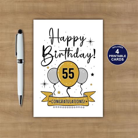 Printable 55th Birthday Card Happy 55th Birthday Card Happy 55th