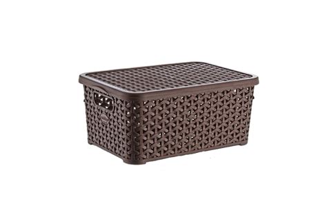 Buy 10 Litre Plastic Storage Boxes In Dark Brown Rattan Design