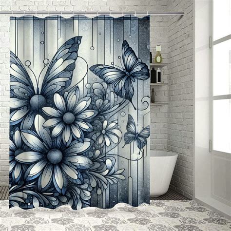 Lzatpd Rustic Farmhouse Floral Shower Curtain Teal Grey Daisy Flower