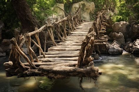 Premium Photo Rustic Wooden Bridge Crossing A Bubbling Stream