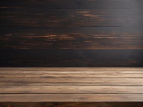 Minimalist Wooden Table With A Dark And Brown Background Or Wooden Wall