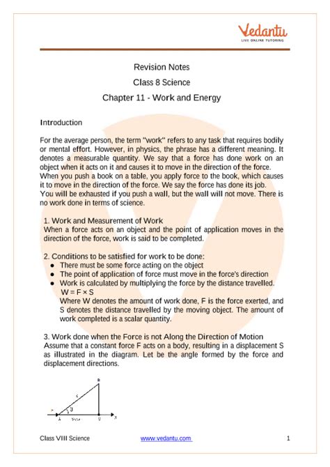 Cbse Class 9 Science Chapter 11 Work And Energy Revision Notes