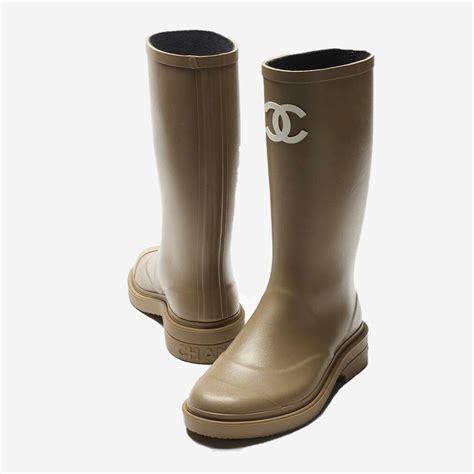 Chanel Shoes Rain Boots Wellies Dark Beige Size New In Box Wa