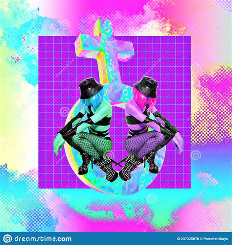 Contemporary Digital Collage Art Urban Girls Back In 90s Style Pop Zine Culture Woman Symbol