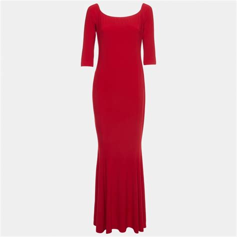 Norma Kamali Red Jersey Off Shoulder Fishtail Gown L Norma Kamali The