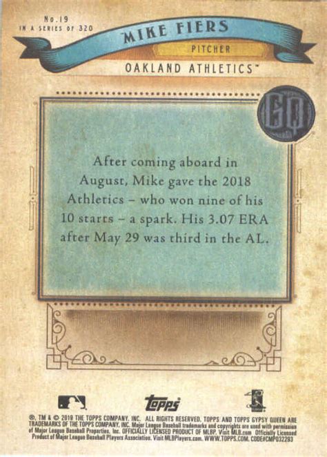 2019 Topps Gypsy Queen 19 Mike Fiers NM MT Athletics EBay