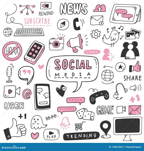 Hand Drawn Social Media Doodle Set Stock Illustration Illustration Of