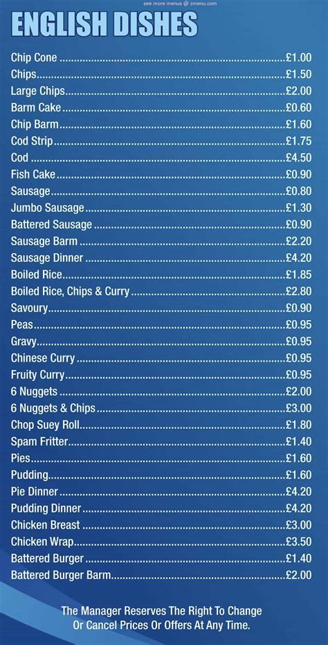 Menu At The Big Chippy Fast Food Prescot