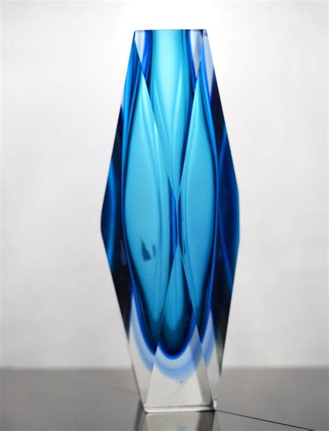 For Sale Vintage Bright Blue Sommerso Murano Glass Vase By Flavio