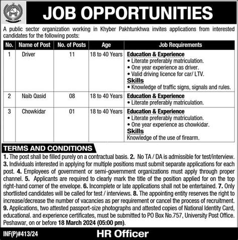 Public Sector Organization Peshawar Jobs 2024 2024 Job Advertisement