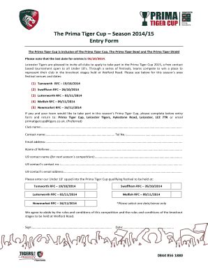 Fillable Online The Prima Tiger Cup Season 2014 15 Entry Form The Prima