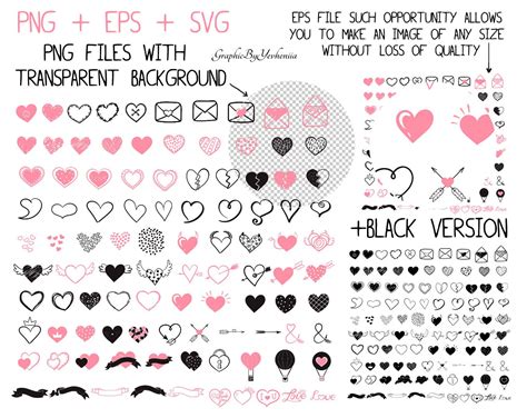 BIG SET Of Doodle Hearts Clipart Heart Clip Art Digital Svg Etsy Canada