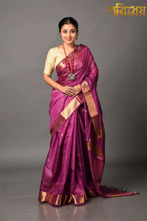 Dark Pink Bhagalpuri Semi Silk Saree Poridheo