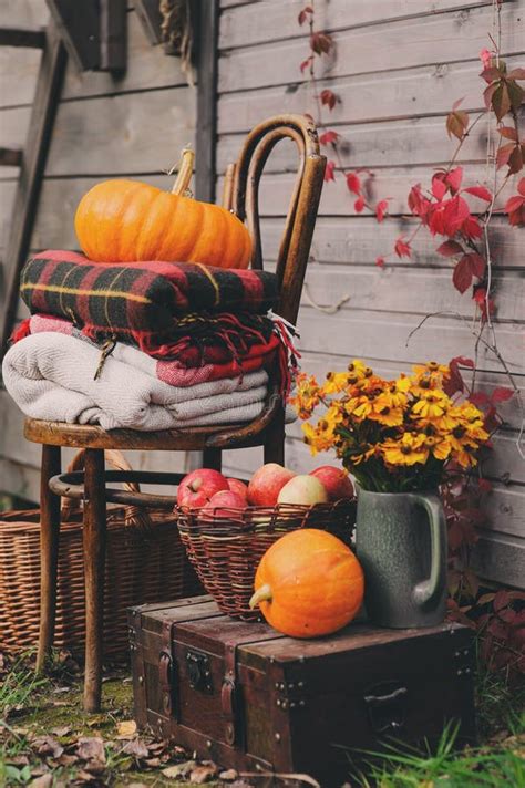 Fall At Country House Seasonal Decorations With Pumpkins Fresh Apples