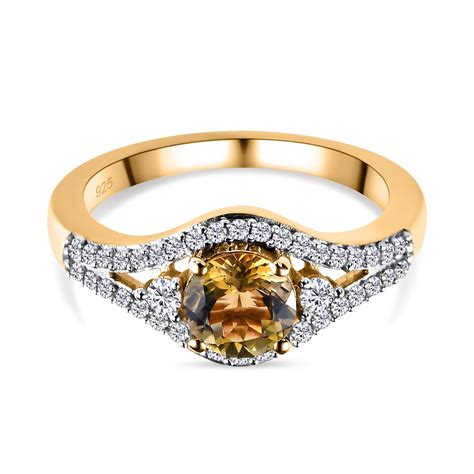 Natürlicher goldener Tansanit und weißer Zirkon Ring 1 56 ct SHOPLC