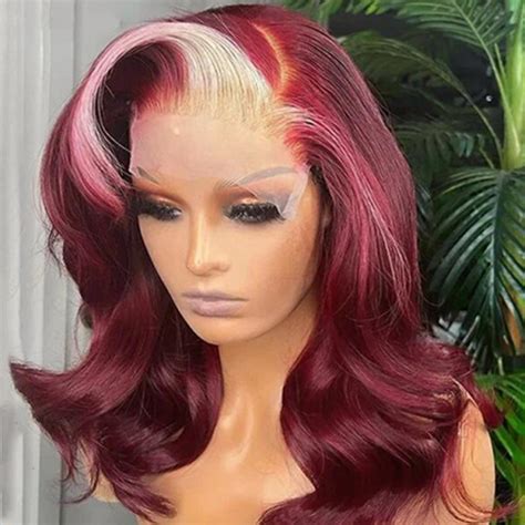 Burgundy With Blonde Highlights Lace Front Wig Skunk Stripe Hair Wigs Alipearl Hair